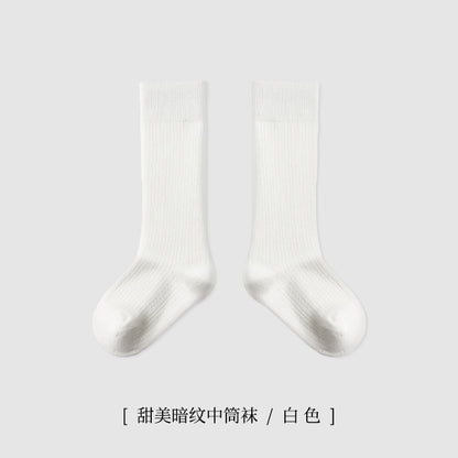 ZYZ儿童袜子批发春季薄款细纹网眼儿童中筒棉袜学院风纯色学生袜