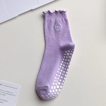 Yoga socks - Women's mid-calf tube socks for professional fitness, anti-slip, Pilates. Embroidered with love on the front. Suitable for sports on the floor.