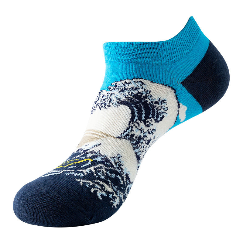 Boat sock man, summer and spring short socks for women, light-crowned short style stockings, oil painting avocado trend stockings, wholesale for sale