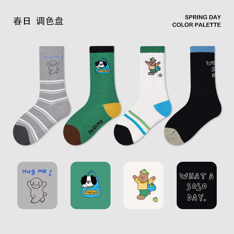 ZYZ潮款男童袜子扎染字母无骨儿童中筒袜运动高橡筋儿童袜子批发