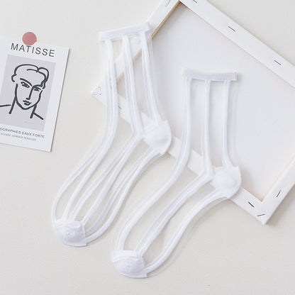 Summer Glass Socks Women's Breathable Mid-Calf Stockings Japanese Style Silk Crystal Stockings Summer Lightweight
