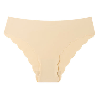 Plus-size panties, silk-like invisible women's seamless low-rise panties with wave edges and pure erotic nylon triangle bottoms