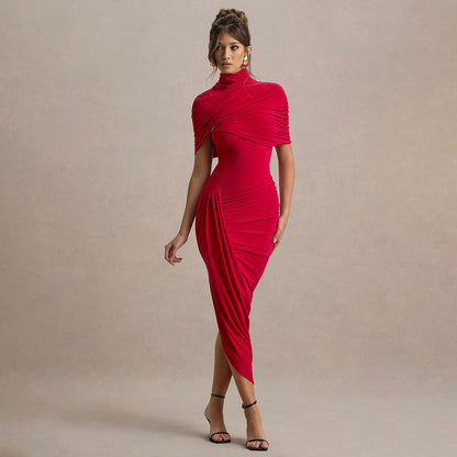 Women's Fall New Style Solid Color Fashion Backless Wrap Ruffled Fitted A-line Dress for Women