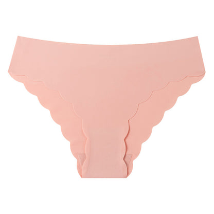 Plus-size panties, silk-like invisible women's seamless low-rise panties with wave edges and pure erotic nylon triangle bottoms