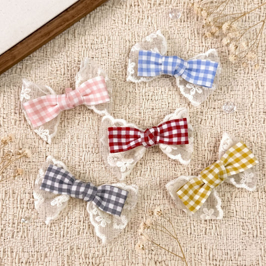 Lace checkered bow DIY hairpin accessories, sweet fabric lace bow luggage, shoes, flower girl clothes, accessory materials