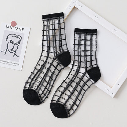 Summer Glass Socks Women's Breathable Mid-Calf Stockings Japanese Style Silk Crystal Stockings Summer Lightweight