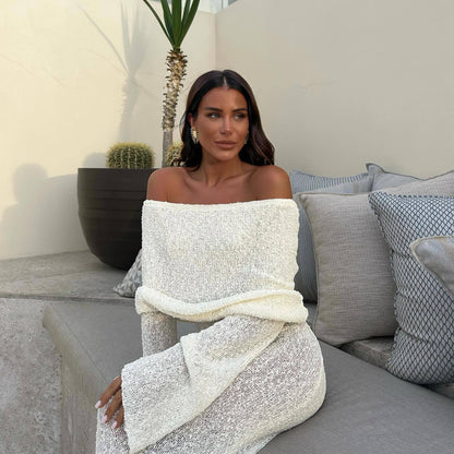 Long dress feminine backless V-neck knitted beach skirt for seaside vacation turtleneck dress