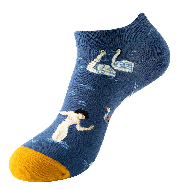 Boat sock man, summer and spring short socks for women, light-crowned short style stockings, oil painting avocado trend stockings, wholesale for sale
