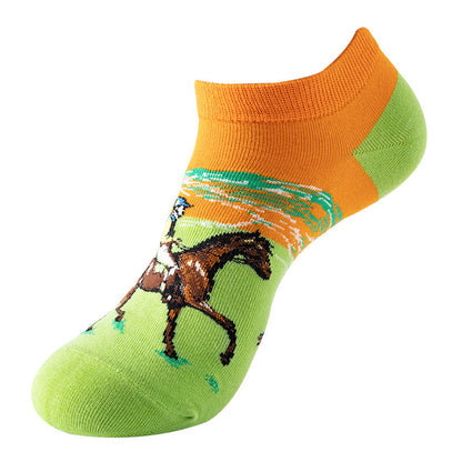 Boat sock man, summer and spring short socks for women, light-crowned short style stockings, oil painting avocado trend stockings, wholesale for sale