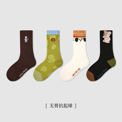 儿童袜子批发秋季新款双针刺绣字母宝宝中筒袜无骨透气男童袜子棉