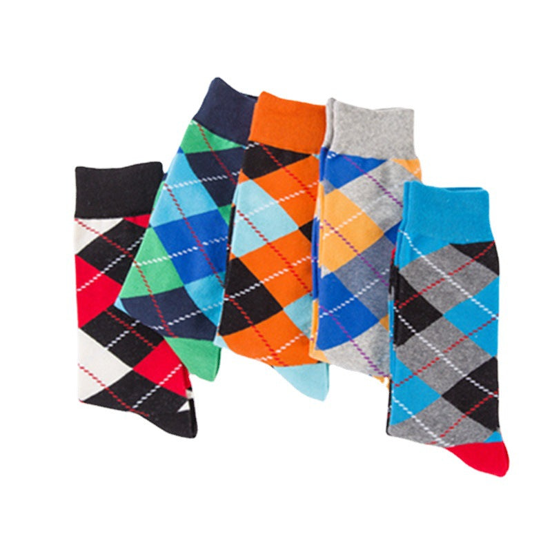 Autumn and winter new trendy fashion socks - Happy socks with check patterns, casual and romantic cotton socks, long tube socks