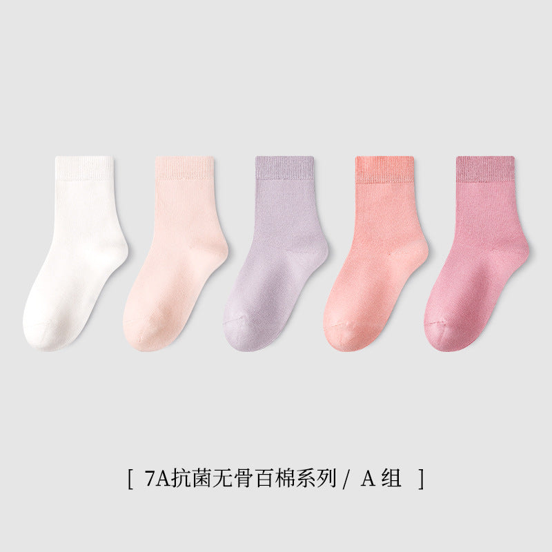 ZYZ儿童袜子批发春季新款全棉素色宝宝袜子休闲7A抑菌男女童袜子