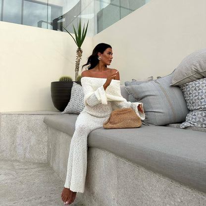 Long dress feminine backless V-neck knitted beach skirt for seaside vacation turtleneck dress