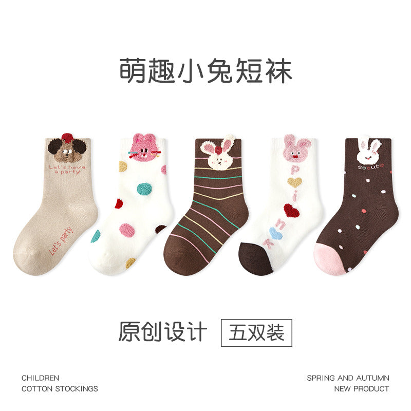 儿童袜子批发2024秋冬甜美兔子花边女童袜子棉质无骨儿童中筒袜