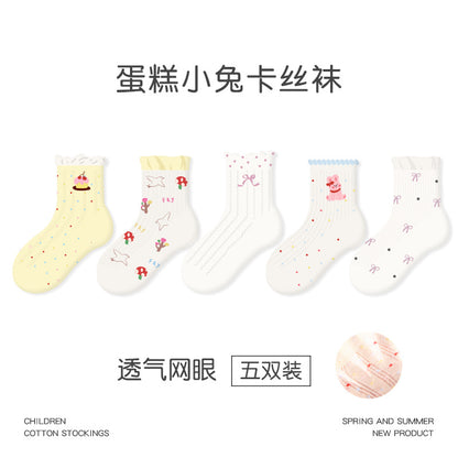 1989儿童袜子批发2026春夏超薄甜心萌兔网眼卡丝袜格子女童袜子