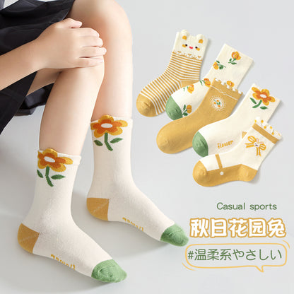 女童袜子春秋森系美拉德中筒袜日系花边蝴蝶结公主袜儿童袜子