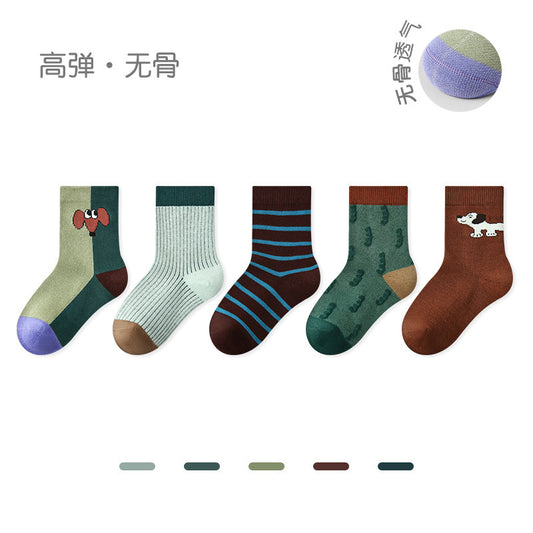 1928儿童袜子批发男童波点拼色中大童运动男孩无骨宝宝秋冬季棉袜