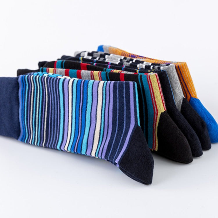 Happy Stripes Socks - Comfortable Cotton Socks for Casual Wear - Trendy Mid-Calf Socks for the European Street Style