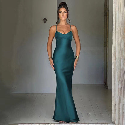 Sexy long dress with one-shoulder slit and zipper, elegant and fitted formal dress, long skirt for women