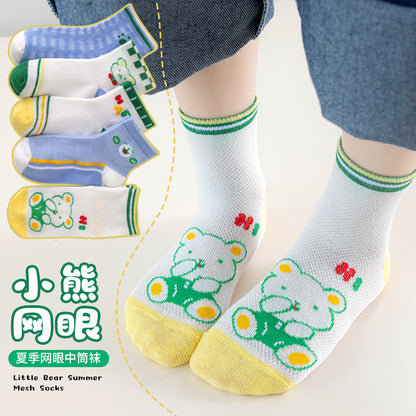 春夏季儿童袜子网眼薄款卡通恐龙短袜透气棉袜中大童男童袜子批发