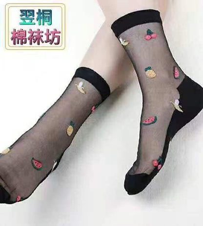 Glass fiber stockings - Children's rose flower sweet anti-slip cotton bottom stockings - Transparent mid-calf women's low-top trendy cotton stockings