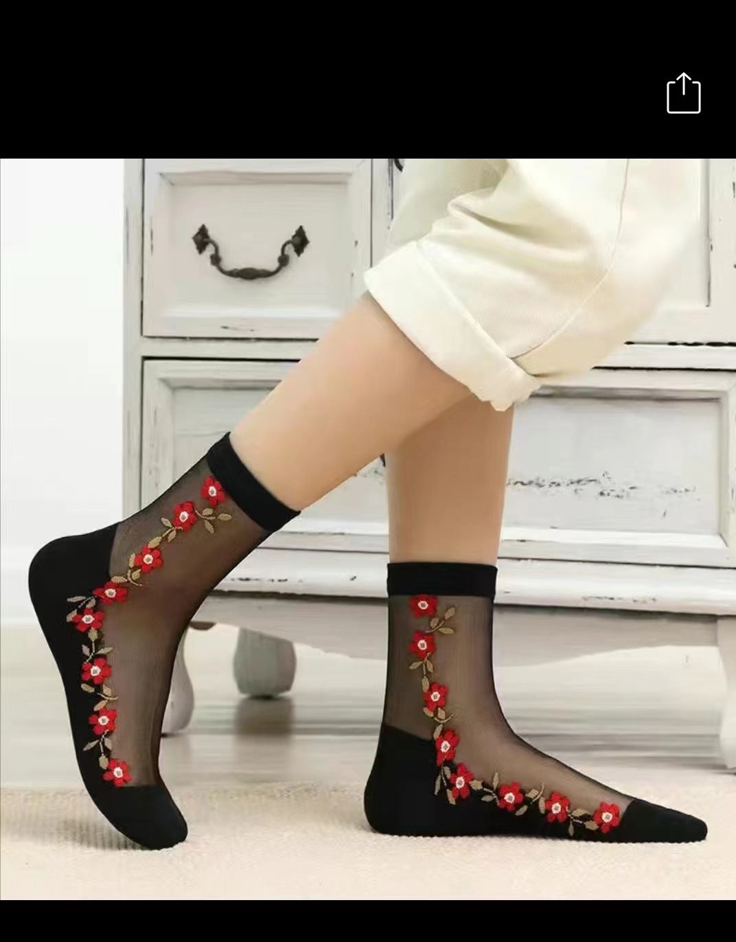 Glass fiber stockings - Children's rose flower sweet anti-slip cotton bottom stockings - Transparent mid-calf women's low-top trendy cotton stockings