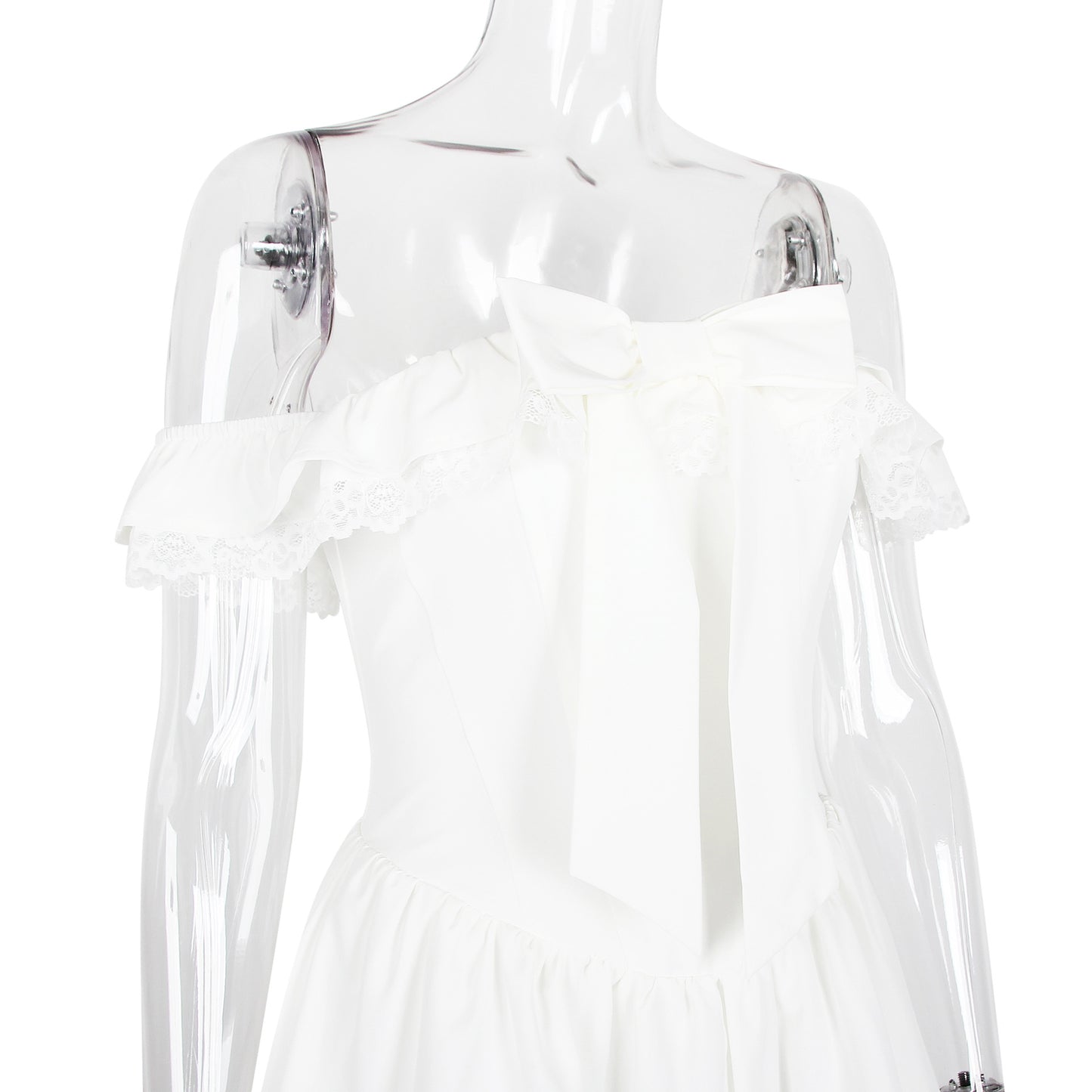 Women's fishbone pure desire white dress, sexy V-neck with bow tie at the waist, backless, revealing white dress.