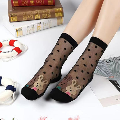 Glass fiber stockings - Children's rose flower sweet anti-slip cotton bottom stockings - Transparent mid-calf women's low-top trendy cotton stockings