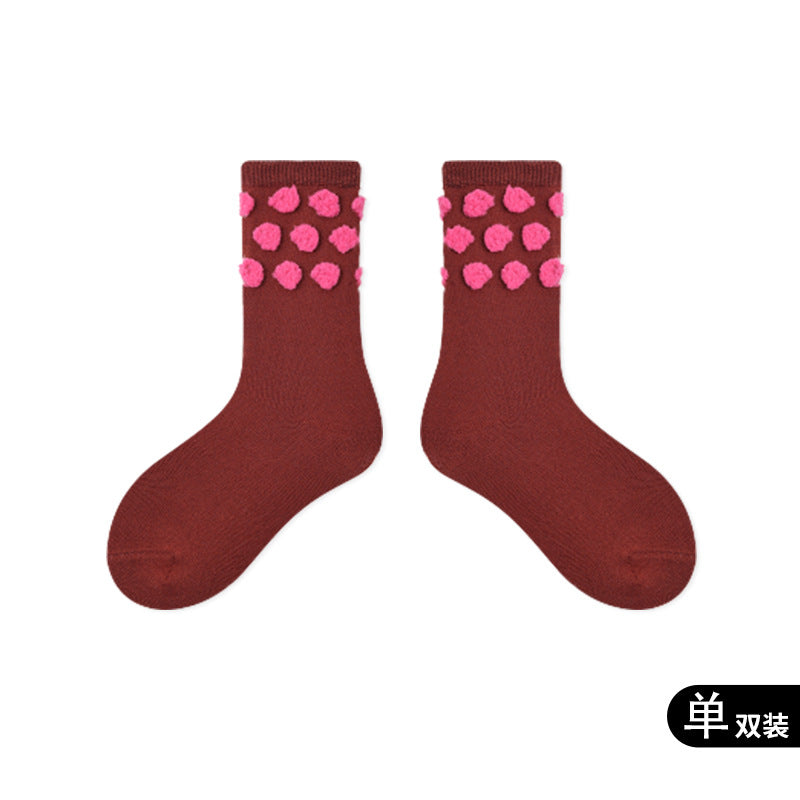 儿童袜子秋冬新款毛绒绒波点宝宝袜子纯色创意中筒袜批发男女童袜