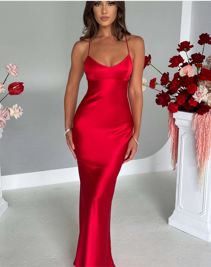 Sexy long dress with one-shoulder slit and zipper, elegant and fitted formal dress, long skirt for women