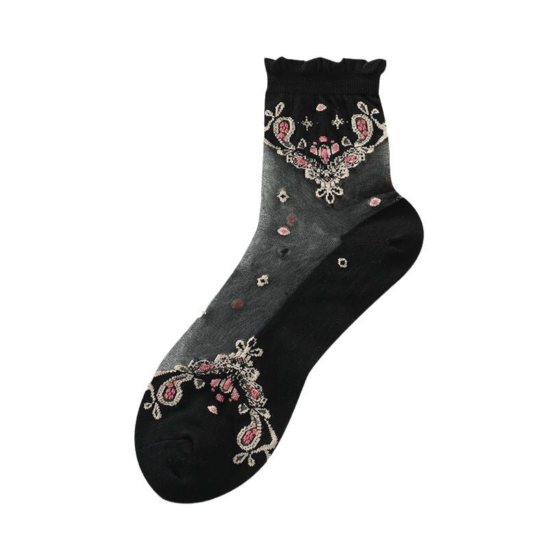 Glass fiber stockings - Children's rose flower sweet anti-slip cotton bottom stockings - Transparent mid-calf women's low-top trendy cotton stockings