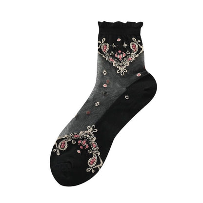 Glass fiber stockings - Children's rose flower sweet anti-slip cotton bottom stockings - Transparent mid-calf women's low-top trendy cotton stockings