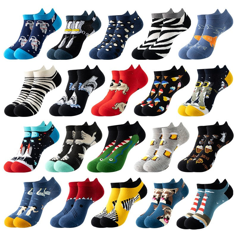 Boat sock man, summer and spring short socks for women, light-crowned short style stockings, oil painting avocado trend stockings, wholesale for sale