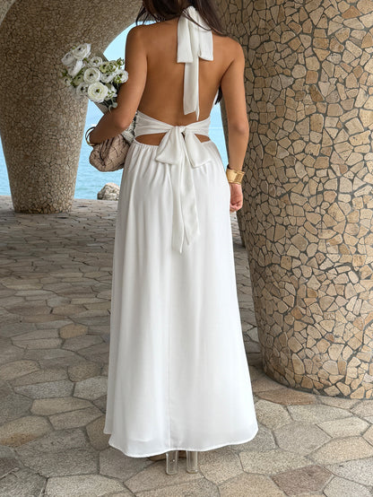 Women's Spring/Summer European Elegant Retro Style High-Waisted Deep V-neck Sleeveless Dress