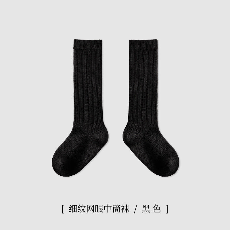 ZYZ儿童袜子批发春季薄款细纹网眼儿童中筒棉袜学院风纯色学生袜