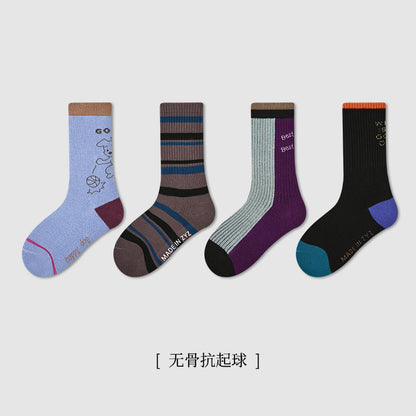 儿童袜子批发秋季新款双针刺绣字母宝宝中筒袜无骨透气男童袜子棉