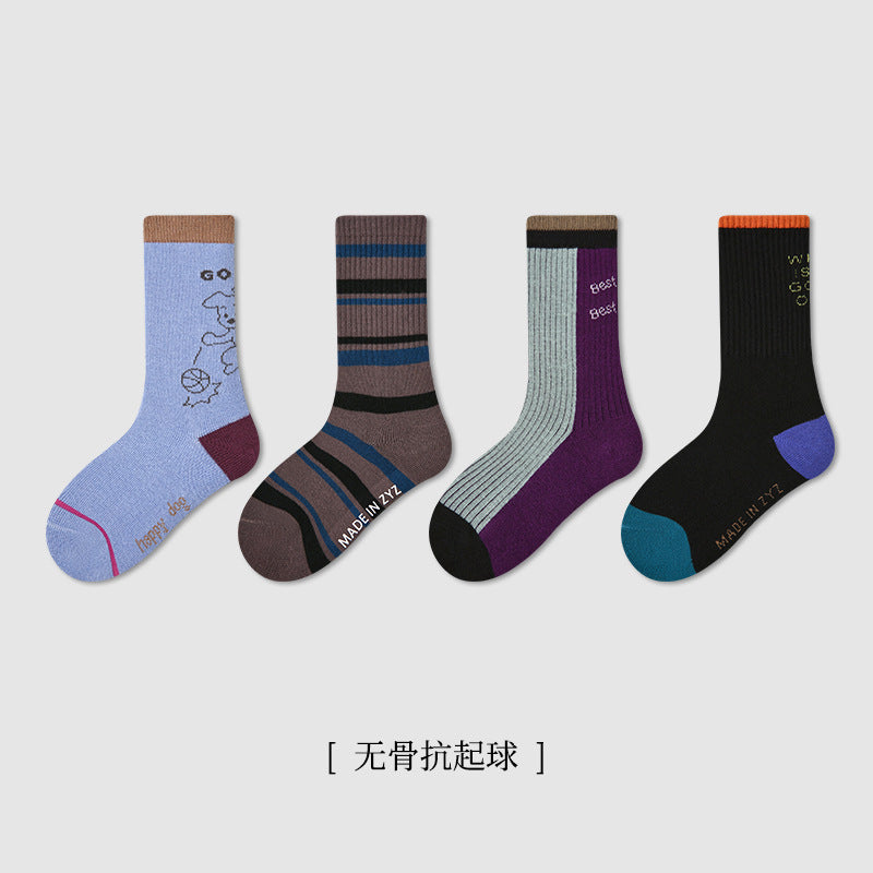 儿童袜子批发秋季新款双针刺绣字母宝宝中筒袜无骨透气男童袜子棉