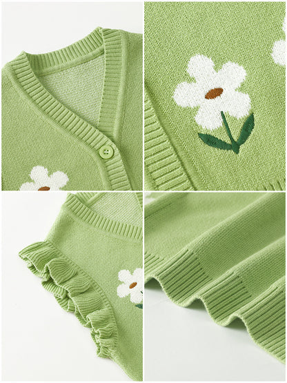 Girls' V-neck blazer made of A-grade cotton, with cartoonish knitted top, suitable for spring and autumn, a warm sweater for girls, girls' coat