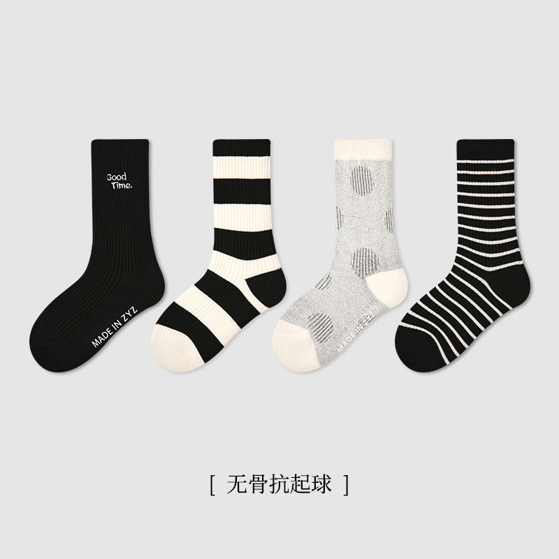 儿童袜子批发秋季新款双针刺绣字母宝宝中筒袜无骨透气男童袜子棉