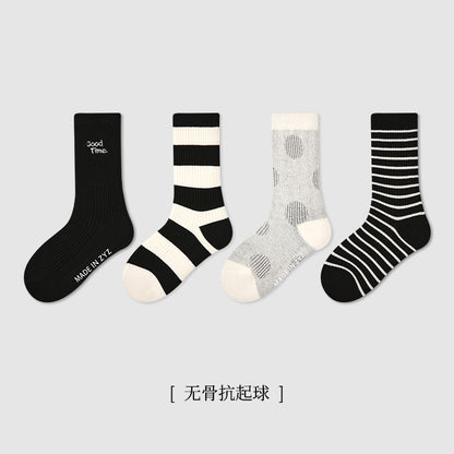 儿童袜子批发秋季新款双针刺绣字母宝宝中筒袜无骨透气男童袜子棉