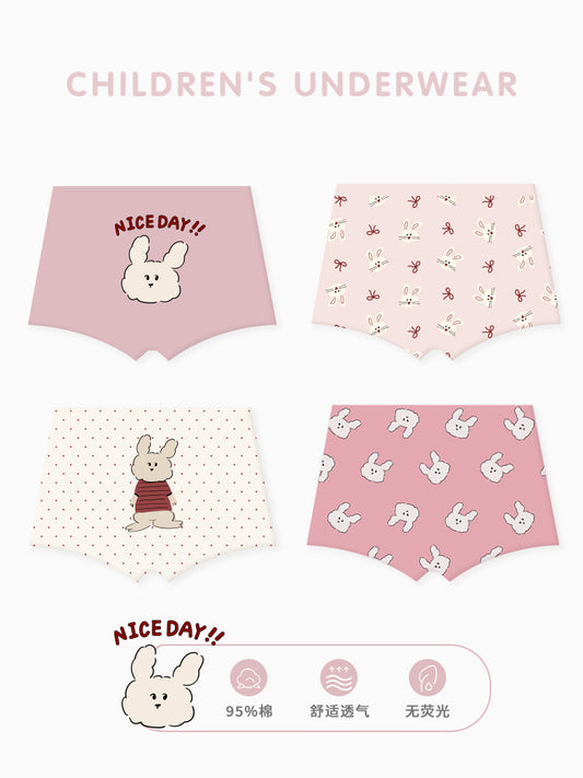Fall children's underwear - cute girls' shorts made of pure cotton with cartoon rabbits - girls' flat-front underwear for toddlers
