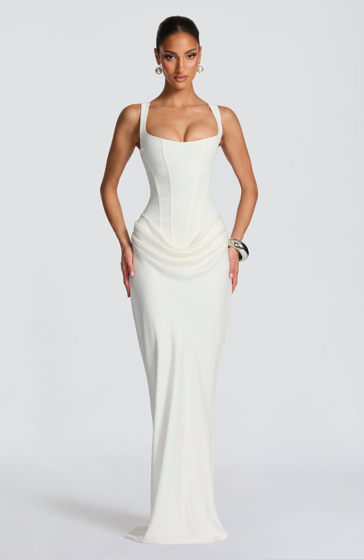 New women's clothing for spring 2026 - fitted fishbone braided halter dress with solid color and cinched waist design