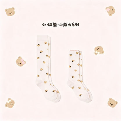 小奶熊·小熊头系列满印奶油三色熊头袜子套装中筒袜少女Lolita袜