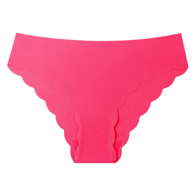 Plus-size panties, silk-like invisible women's seamless low-rise panties with wave edges and pure erotic nylon triangle bottoms