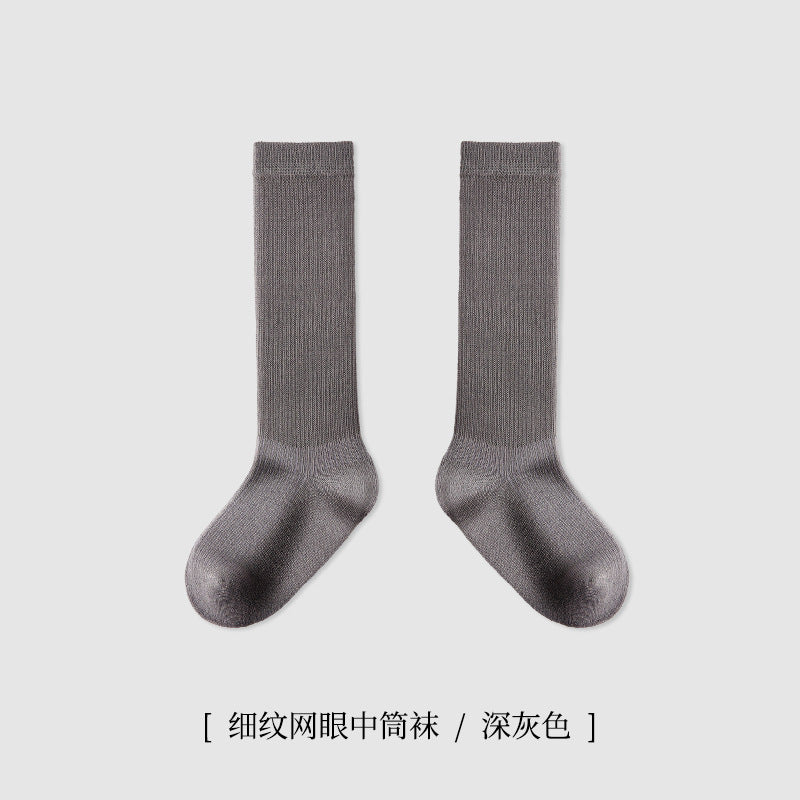 ZYZ儿童袜子批发春季薄款细纹网眼儿童中筒棉袜学院风纯色学生袜