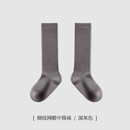 ZYZ儿童袜子批发春季薄款细纹网眼儿童中筒棉袜学院风纯色学生袜
