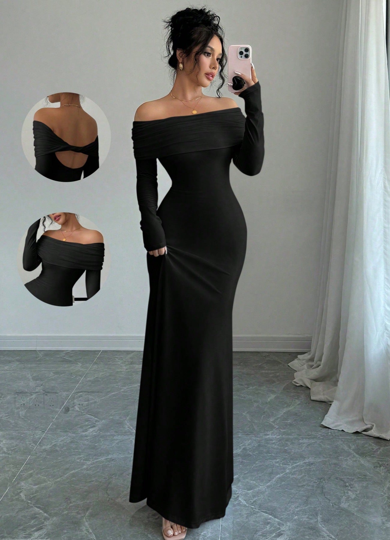 Fashionable autumn elegant style women's tight-fitting one-shoulder step skirt dress