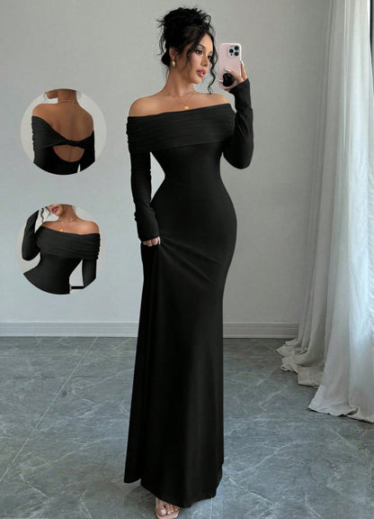 Fashionable autumn elegant style women's tight-fitting one-shoulder step skirt dress