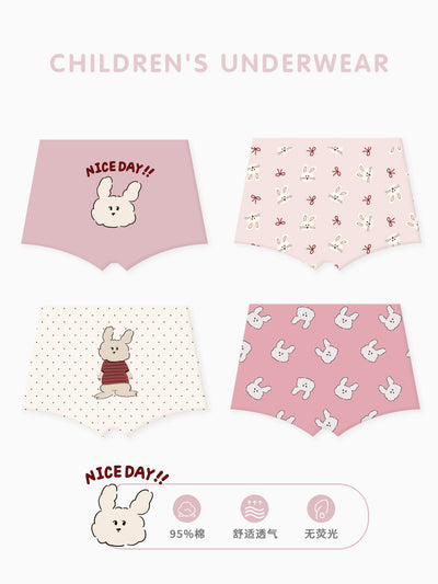 Fall children's underwear - cute girls' shorts made of pure cotton with cartoon rabbits - girls' flat-front underwear for toddlers