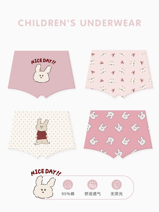Fall children's underwear - cute girls' shorts made of pure cotton with cartoon rabbits - girls' flat-front underwear for toddlers